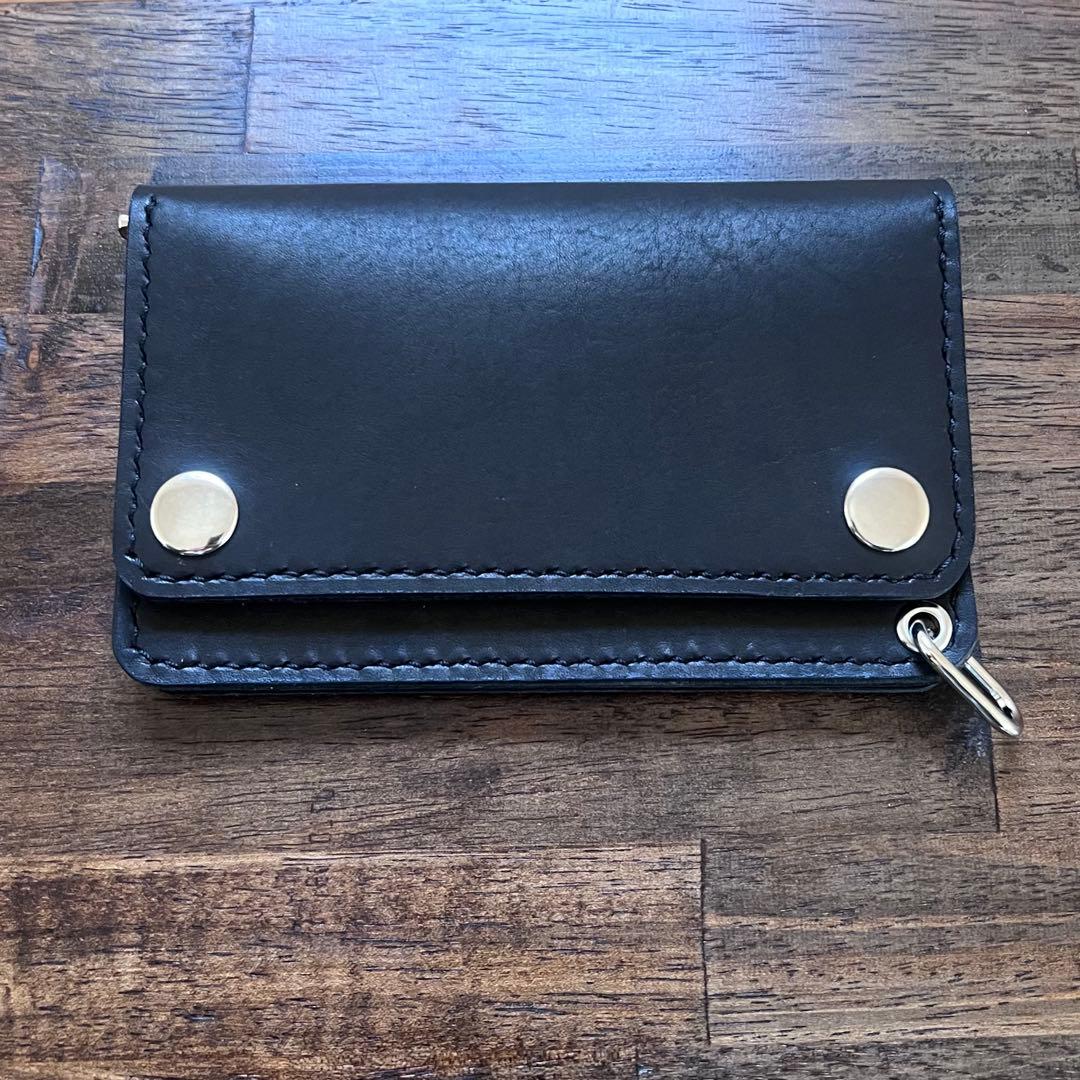 牛革 トラッカーウォレット ミドル 黒 『紙幣折らずに収納可』