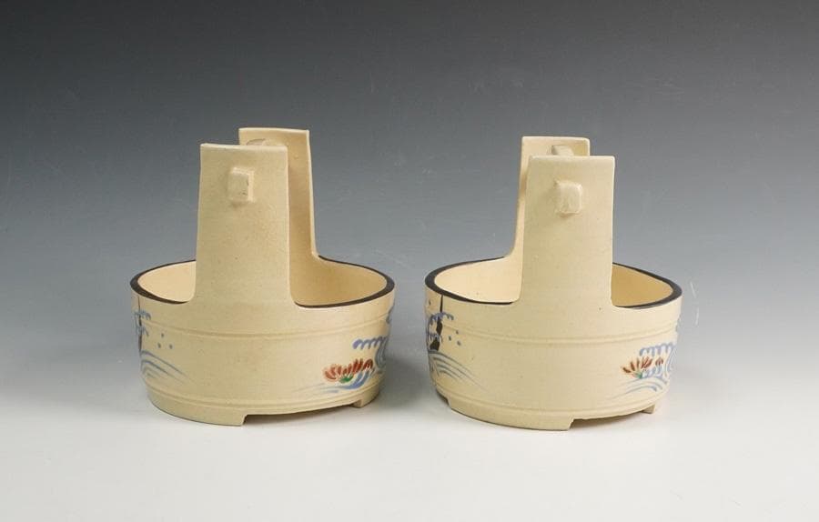 三浦竹軒 金彩 色絵 手桶 一双 茶器 共箱
