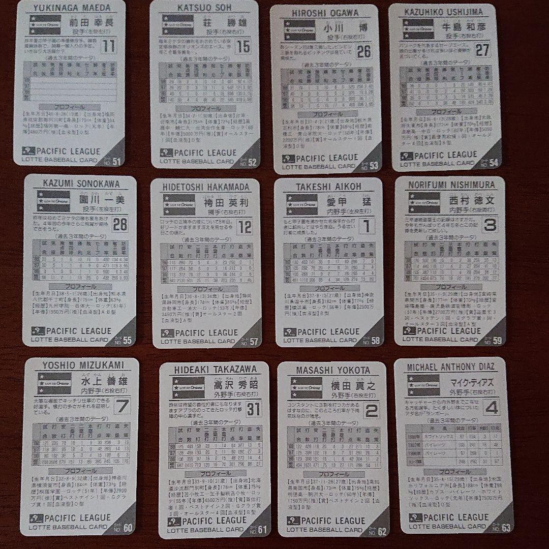 ロッテ ベースボールカード 89年 ロッテ No.51～No.63 12枚セット