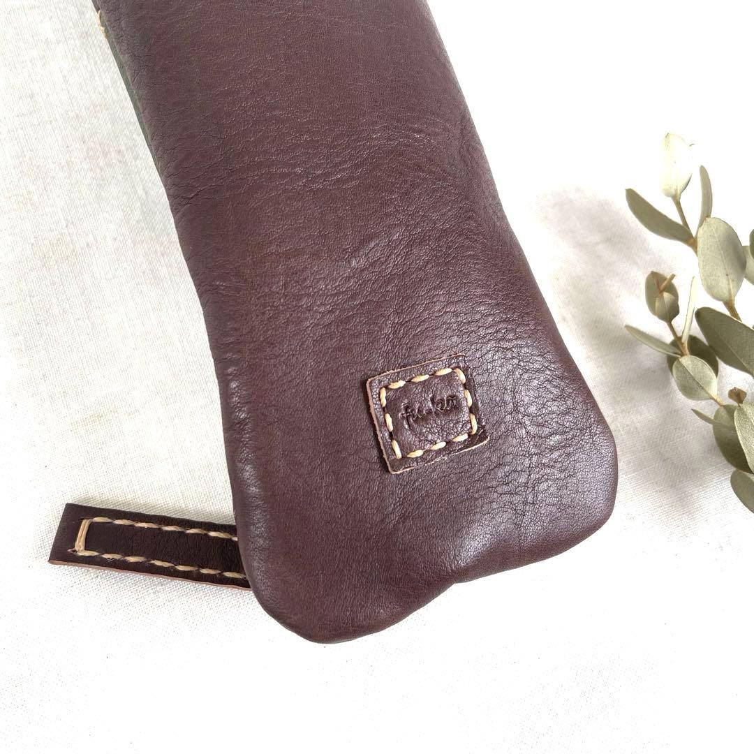 本革　パッチワークのペンケース(焦茶×ネイビー)/(焦茶×レッド)(焦茶×濃緑)