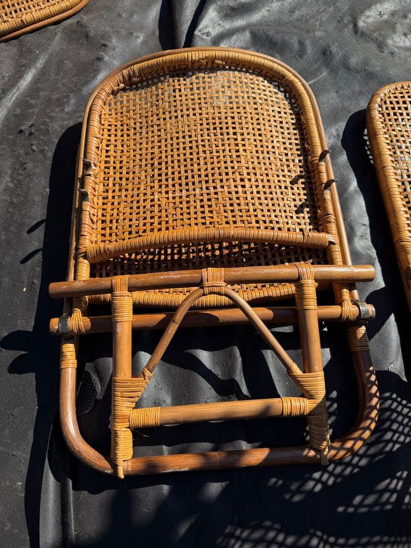籐 ラタン 折りたたみ座椅子 4脚セット 和室 古民家 昭和レトロ 旅館仕様
