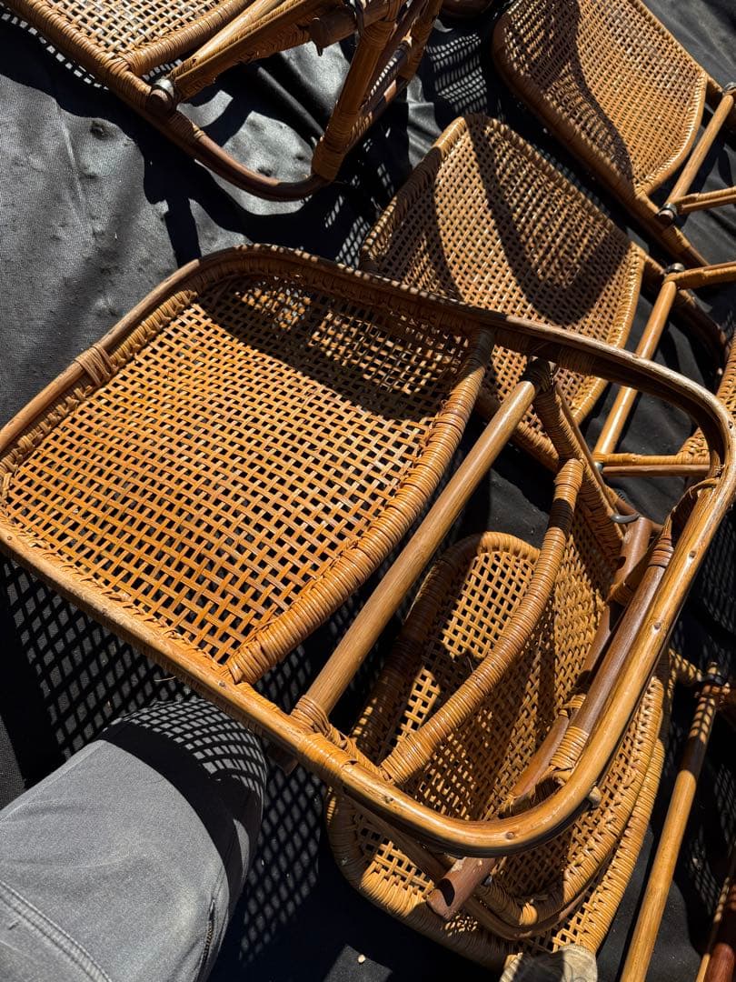 籐 ラタン 折りたたみ座椅子 4脚セット 和室 古民家 昭和レトロ 旅館仕様