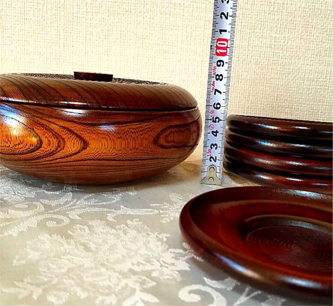 【新品】 山中漆器 高級蓋付菓子鉢茶托セット 天然木 漆塗 木製 菓子器 漆器