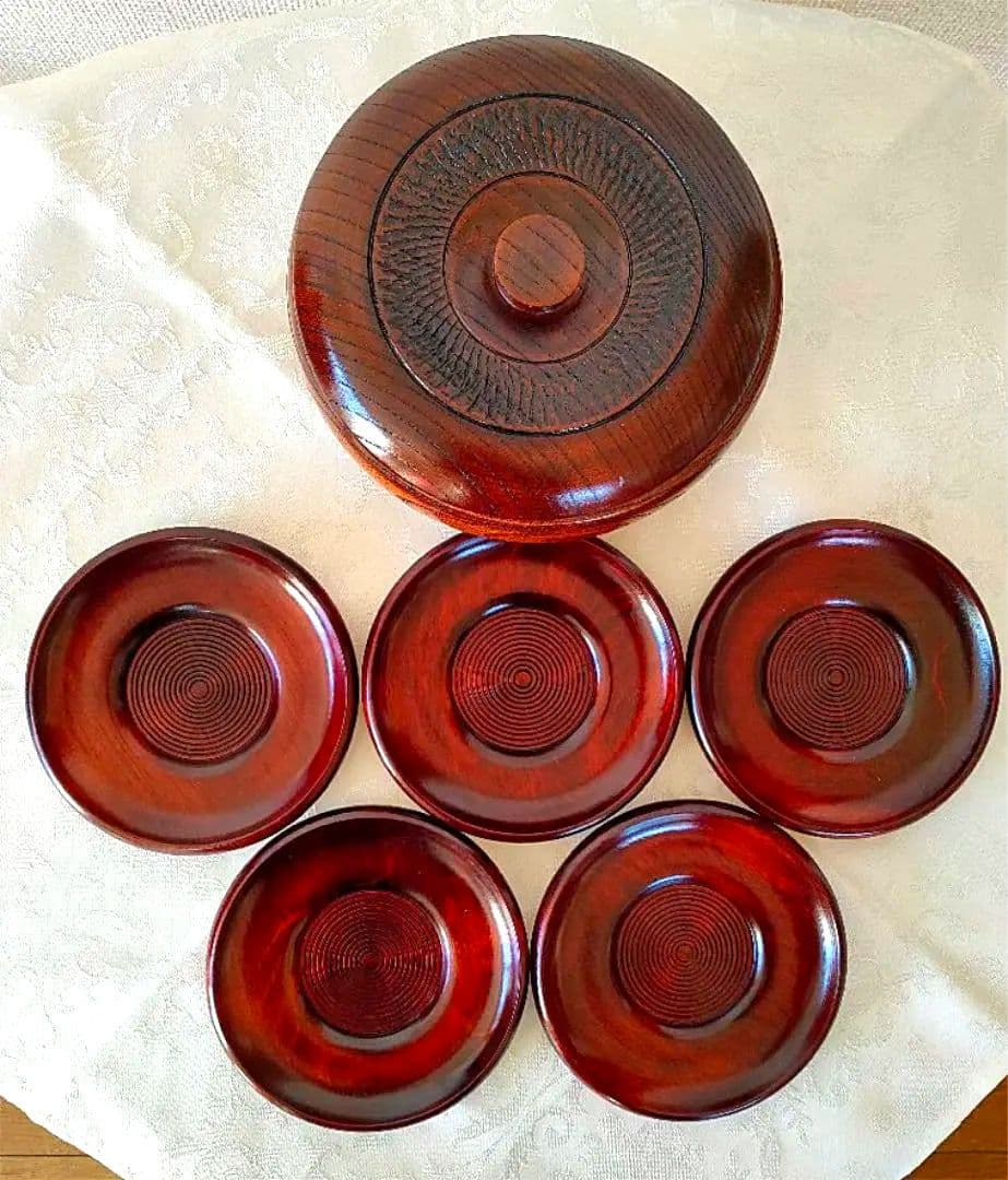 【新品】 山中漆器 高級蓋付菓子鉢茶托セット 天然木 漆塗 木製 菓子器 漆器