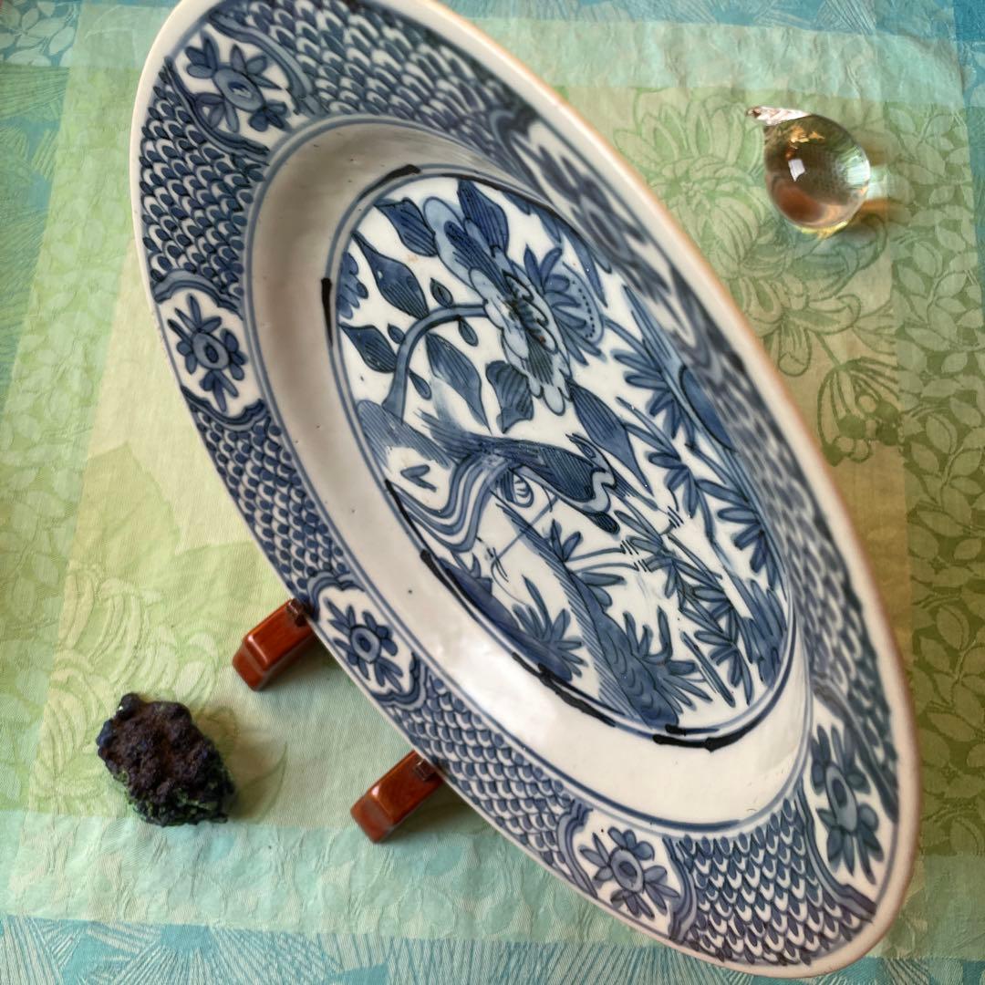 呉須染付　花鳥文様　古染付　中皿