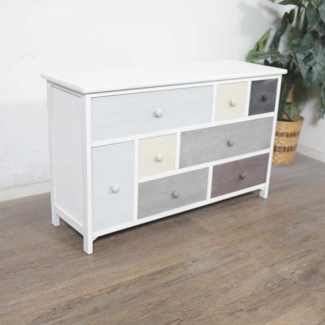 フォロー割【新品】木製スモーキーカラー　チェスト　アンティークホワイト