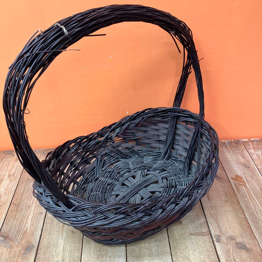 B-壁 持ち手付きバスケット かご カゴ インテリア収納 柳ラタンバスケット