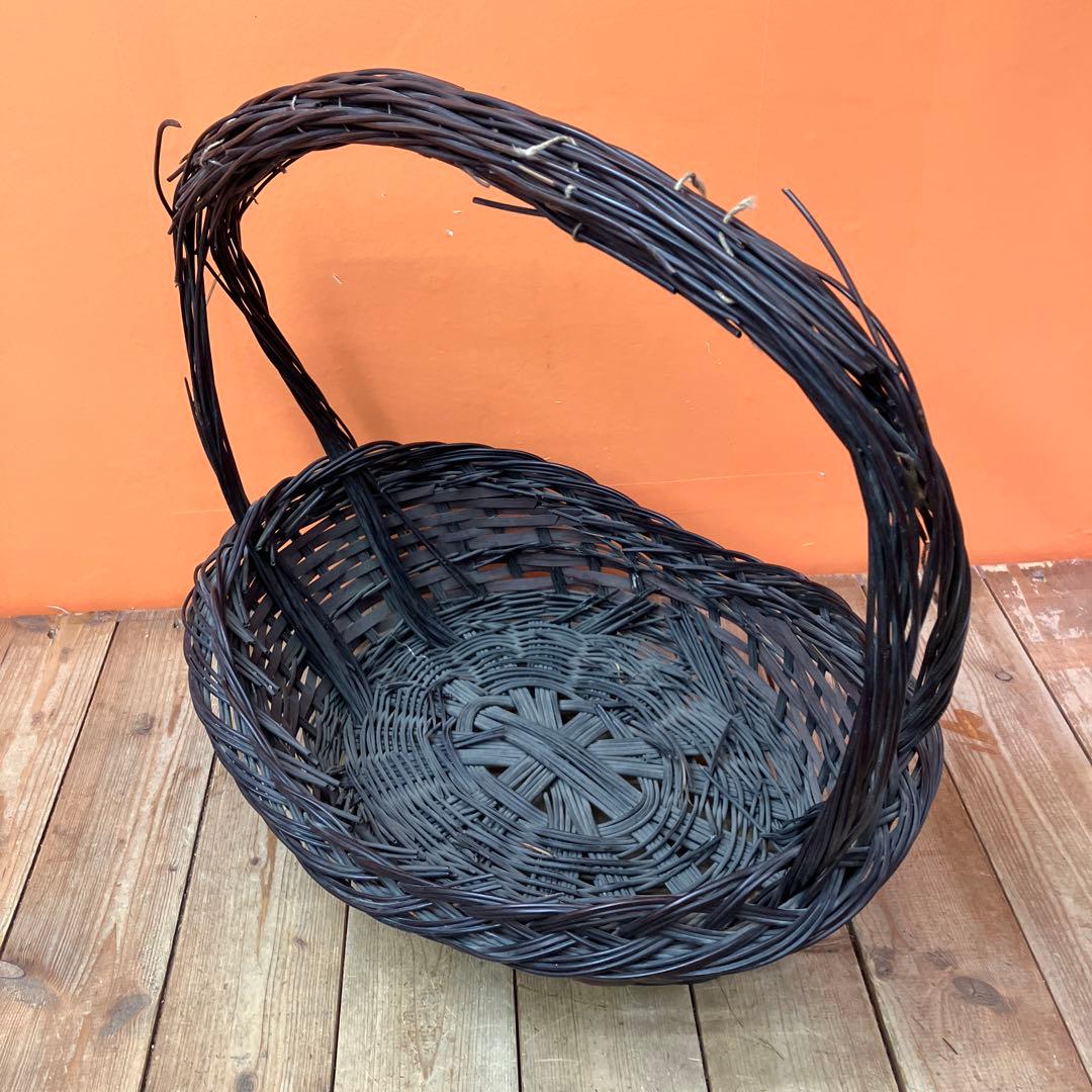 B-壁 持ち手付きバスケット かご カゴ インテリア収納 柳ラタンバスケット