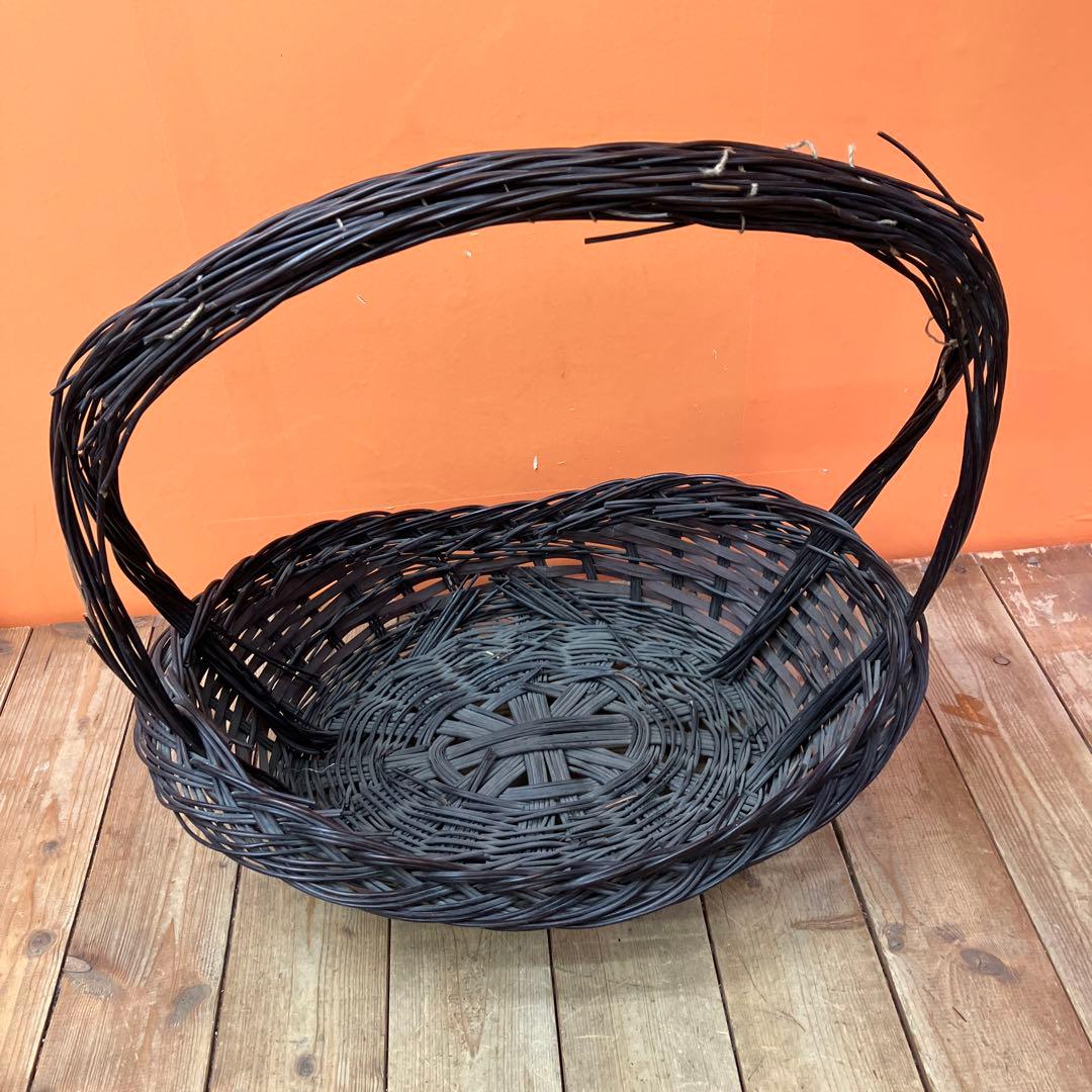 B-壁 持ち手付きバスケット かご カゴ インテリア収納 柳ラタンバスケット