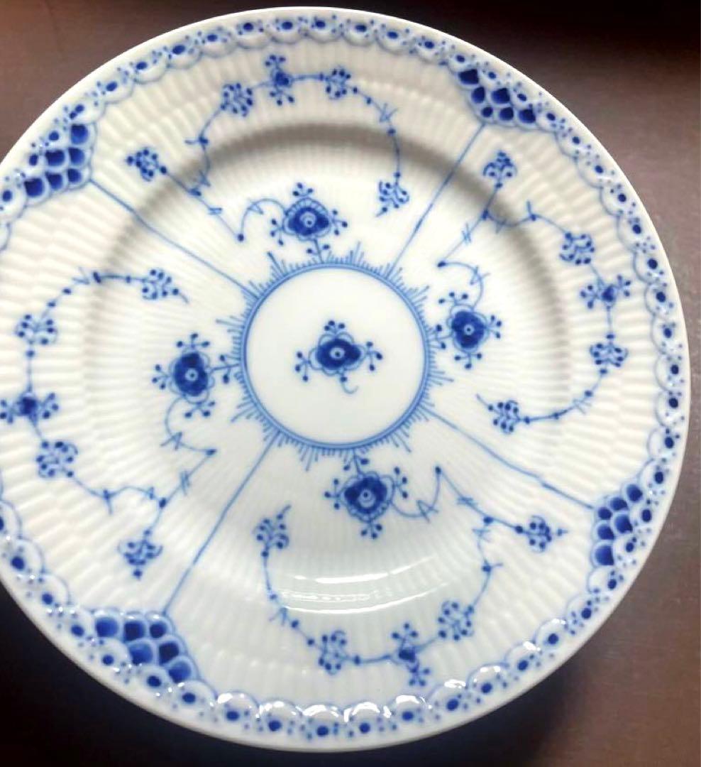 ロイヤルコペンハーゲンブルーフルーテッドハーフレースプレート17cm未使用近美品