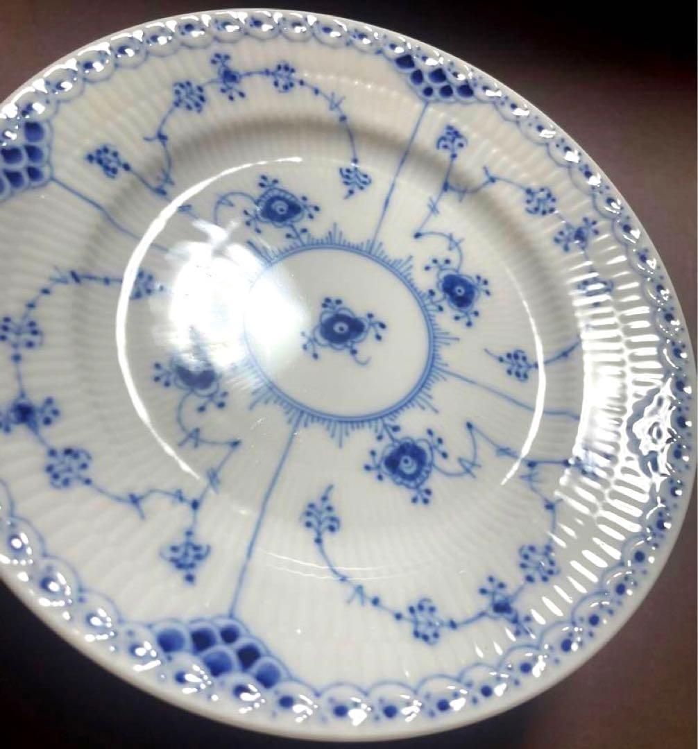 ロイヤルコペンハーゲンブルーフルーテッドハーフレースプレート17cm未使用近美品