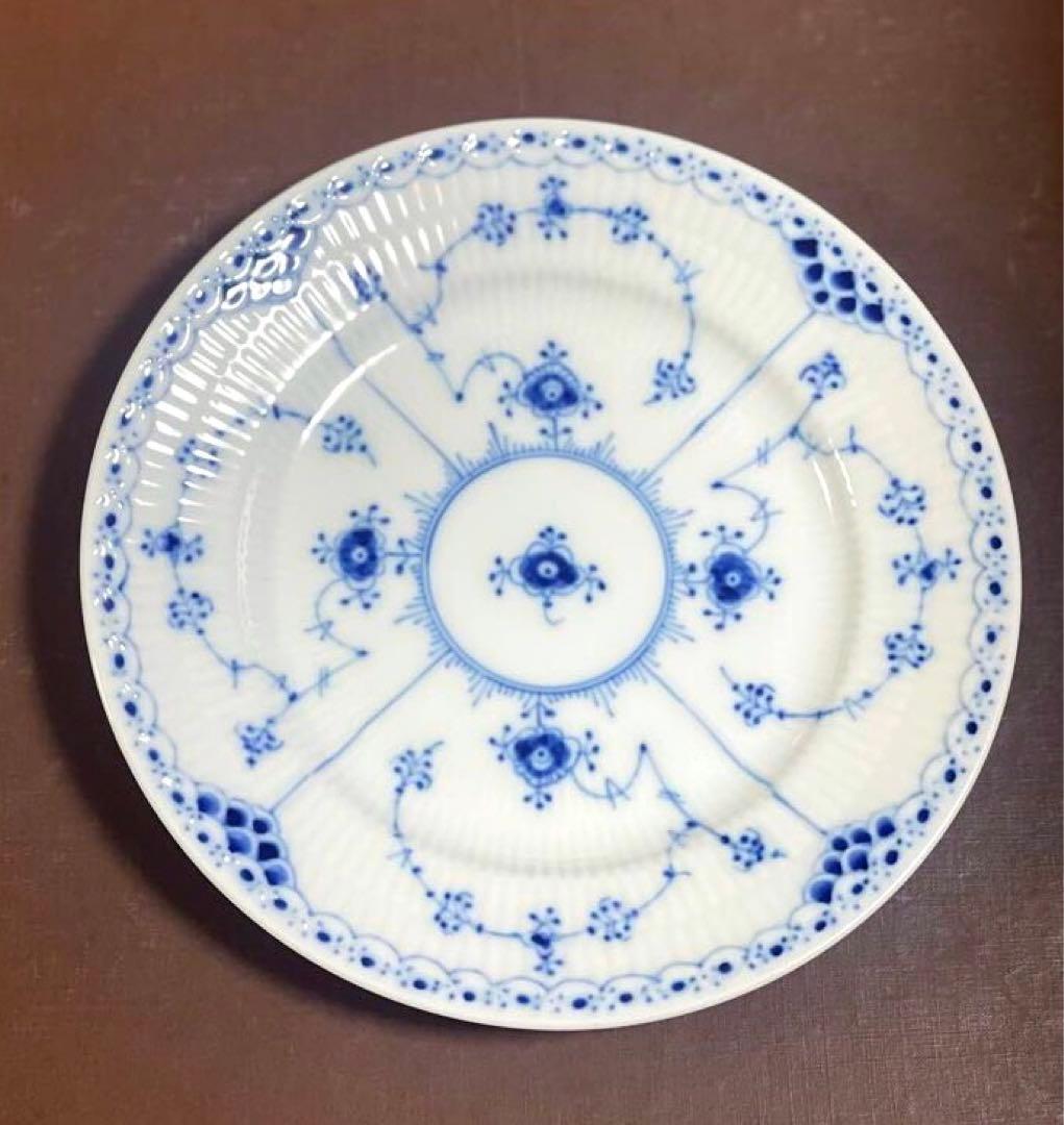 ロイヤルコペンハーゲンブルーフルーテッドハーフレースプレート17cm未使用近美品