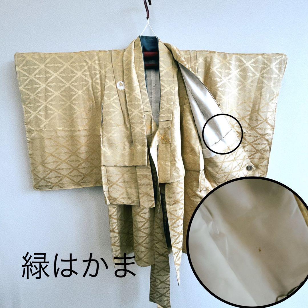 双子　２組セット　七五三5歳男の子　羽織＆袴＆長着＆簡単半衿＆小物　ベージュ緑紺