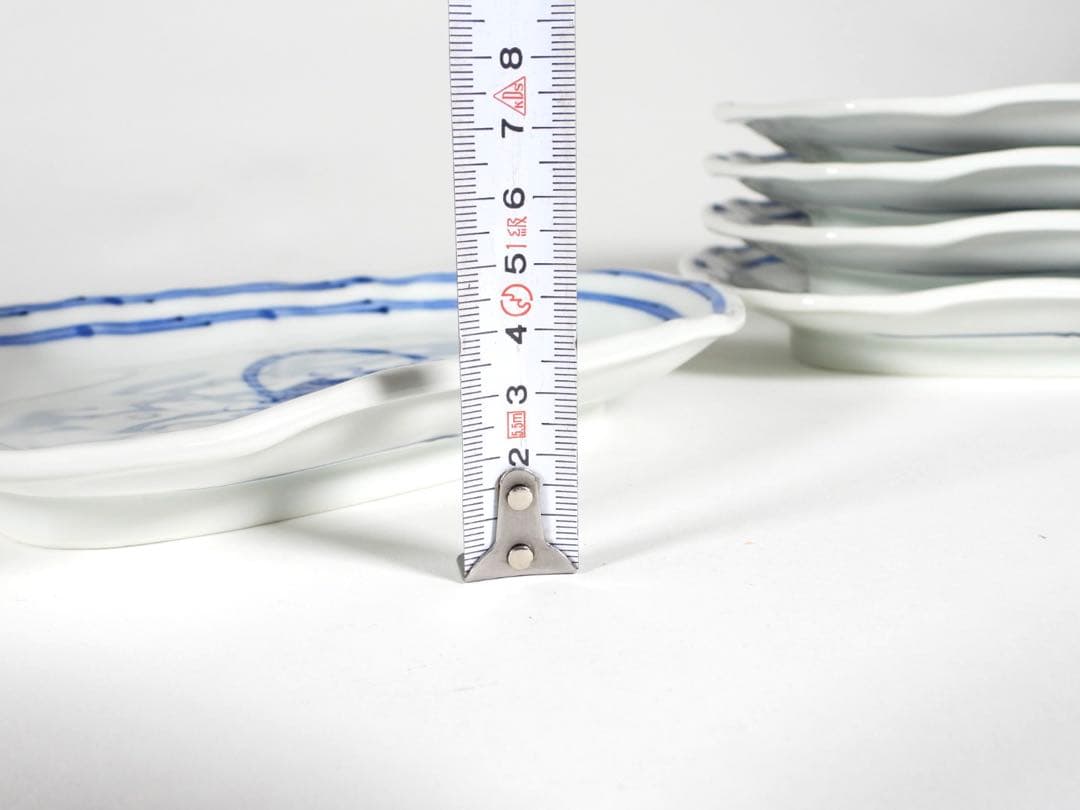 有田焼　美染窯　時代絵　焼物皿揃　5枚セット　絵変わり　変形楕円皿　染付