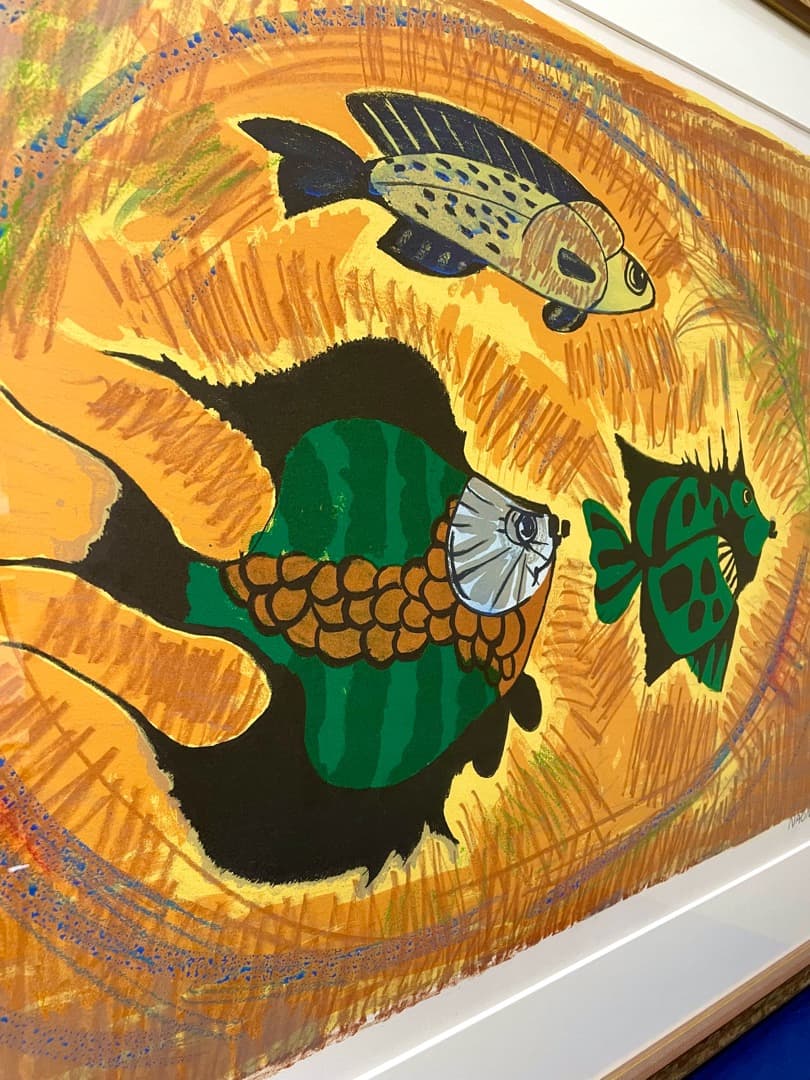 中村直人『魚』リトグラフ 80部限定 作家直筆サイン入り 額装 状態綺麗です