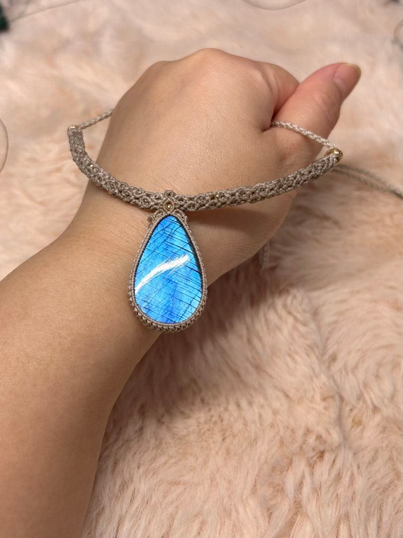 高品質青ラブラドライトマクラメチョーカー&ネックレス