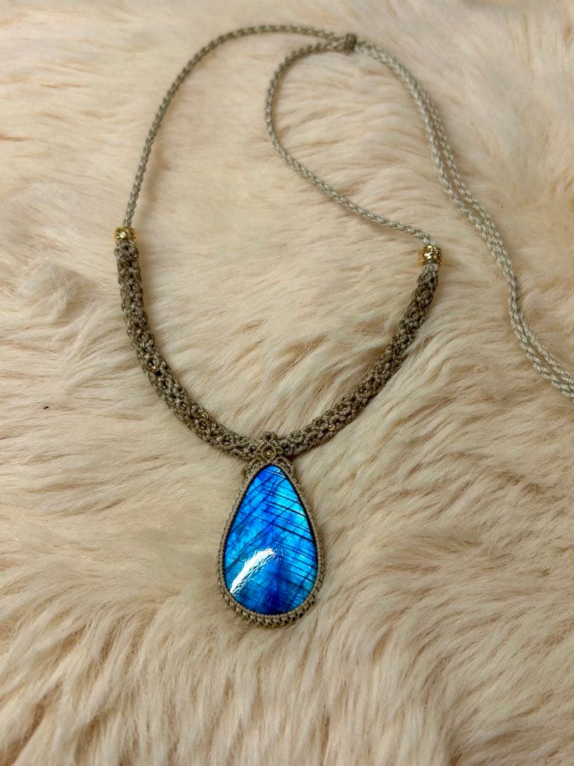 高品質青ラブラドライトマクラメチョーカー&ネックレス