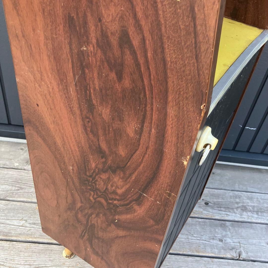 昭和レトロ 木製コンソールテーブル コールキャビネット レザー張り 電話台