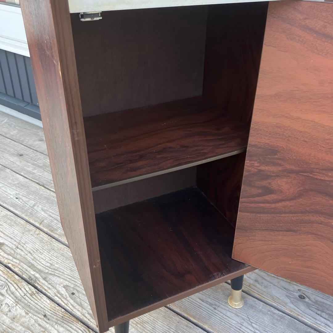 昭和レトロ 木製コンソールテーブル コールキャビネット レザー張り 電話台