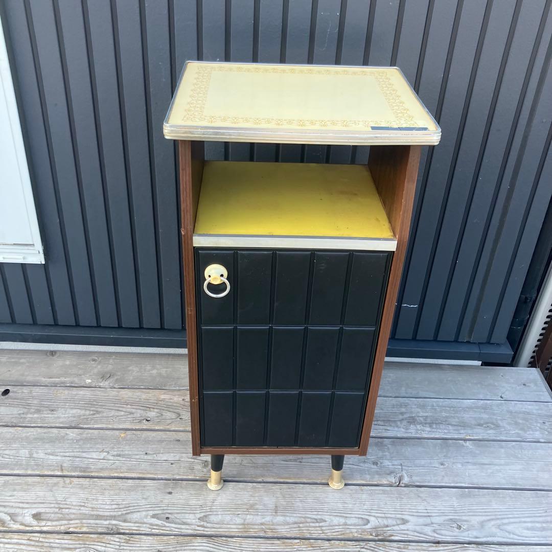 昭和レトロ 木製コンソールテーブル コールキャビネット レザー張り 電話台