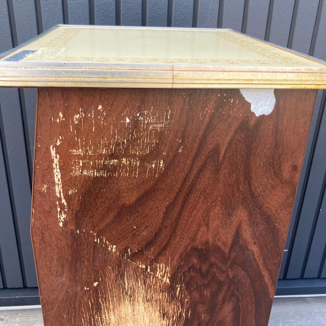 昭和レトロ 木製コンソールテーブル コールキャビネット レザー張り 電話台