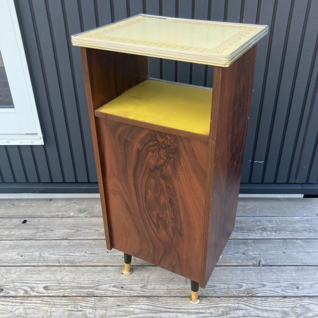 昭和レトロ 木製コンソールテーブル コールキャビネット レザー張り 電話台
