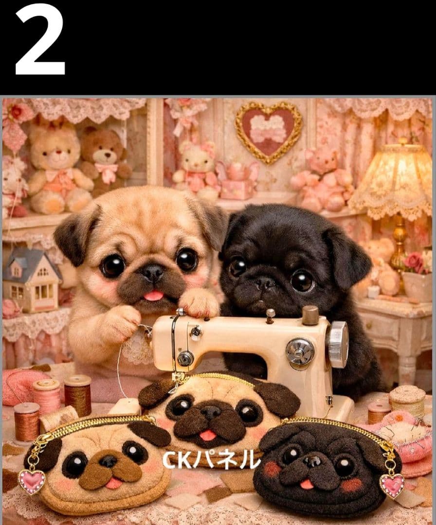 オーダーページ　ハンカチ　490 ミシンわんこ柄　ハンドメイド2/5