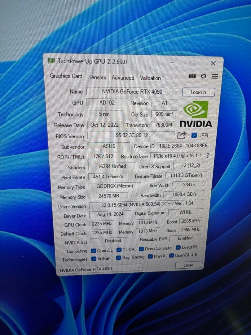 元箱あり ASUS TUF RTX4090 動作可 不具合あり ジャンク扱い
