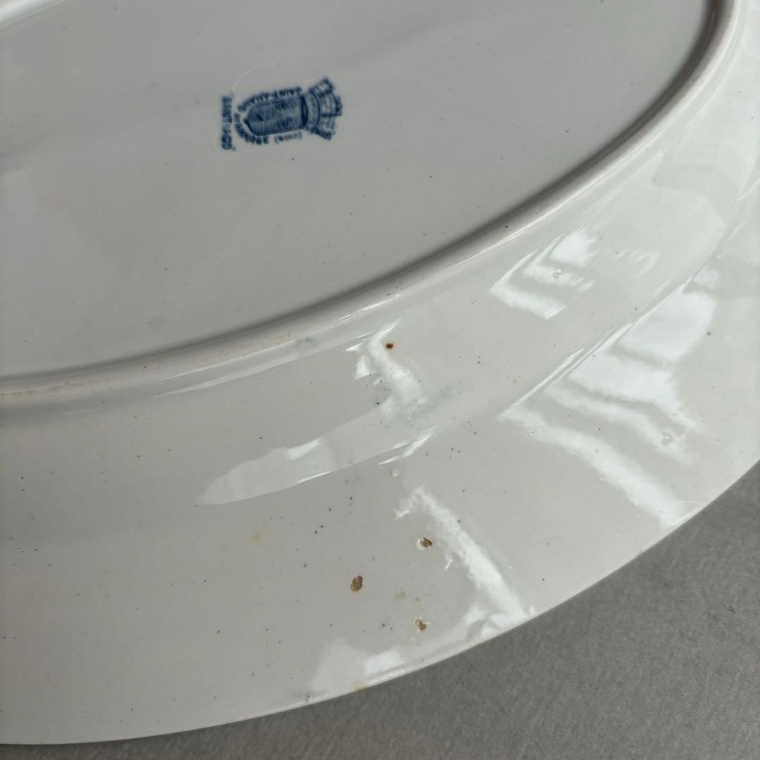 美品 フランスアンティーク サンタマン 宝石ようなガーランドが美しいオーバル大皿