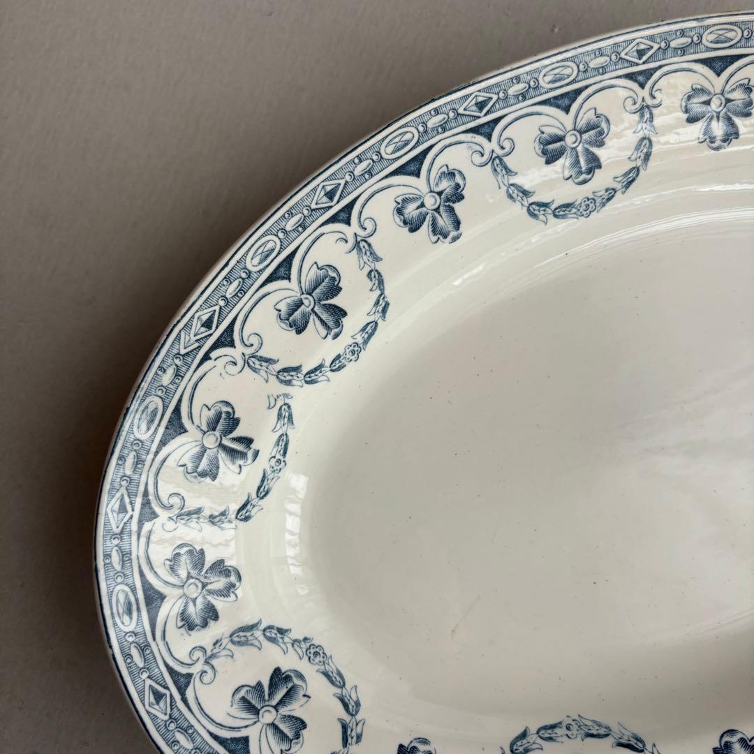 美品 フランスアンティーク サンタマン 宝石ようなガーランドが美しいオーバル大皿