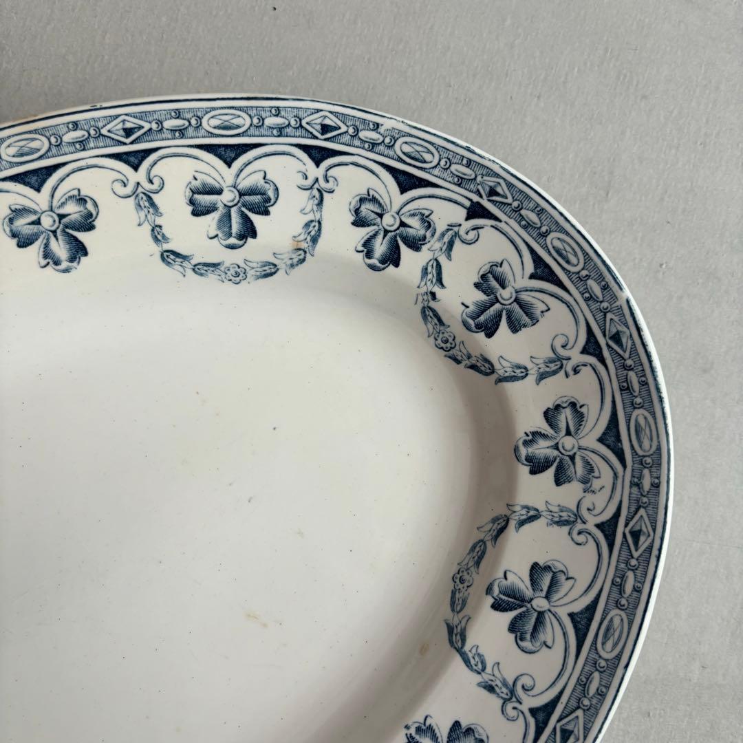 美品 フランスアンティーク サンタマン 宝石ようなガーランドが美しいオーバル大皿