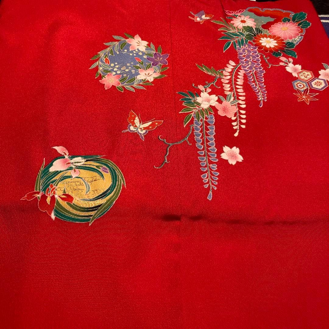【新品】正絹　七五三用赤色花柄着物