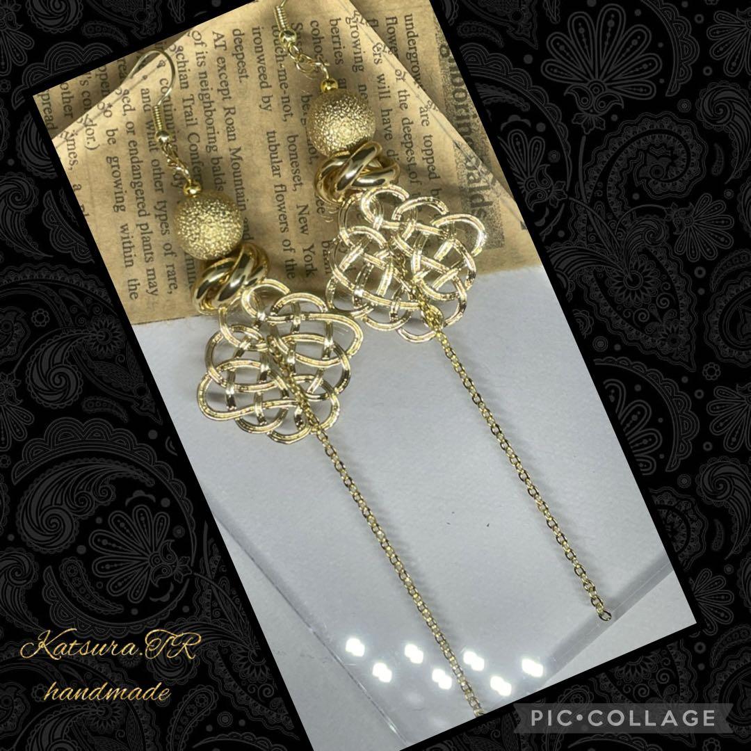 No.1145 サンドボールのゴールドロングピアス　ゴールドイヤリング