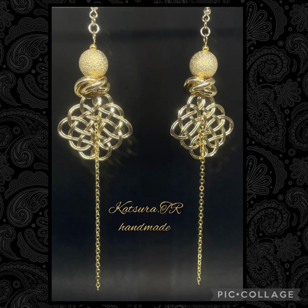 No.1145 サンドボールのゴールドロングピアス　ゴールドイヤリング