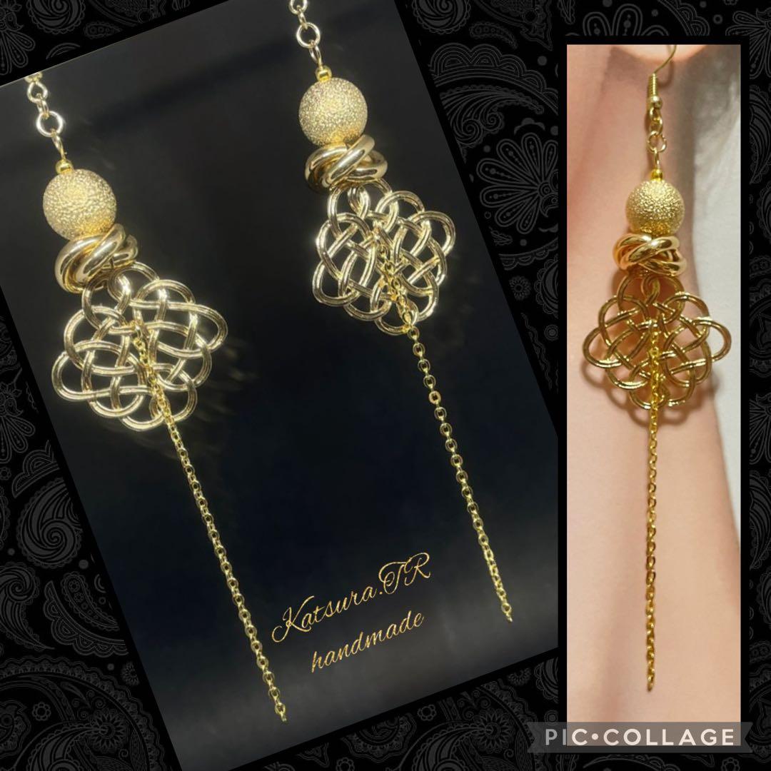 No.1145 サンドボールのゴールドロングピアス　ゴールドイヤリング