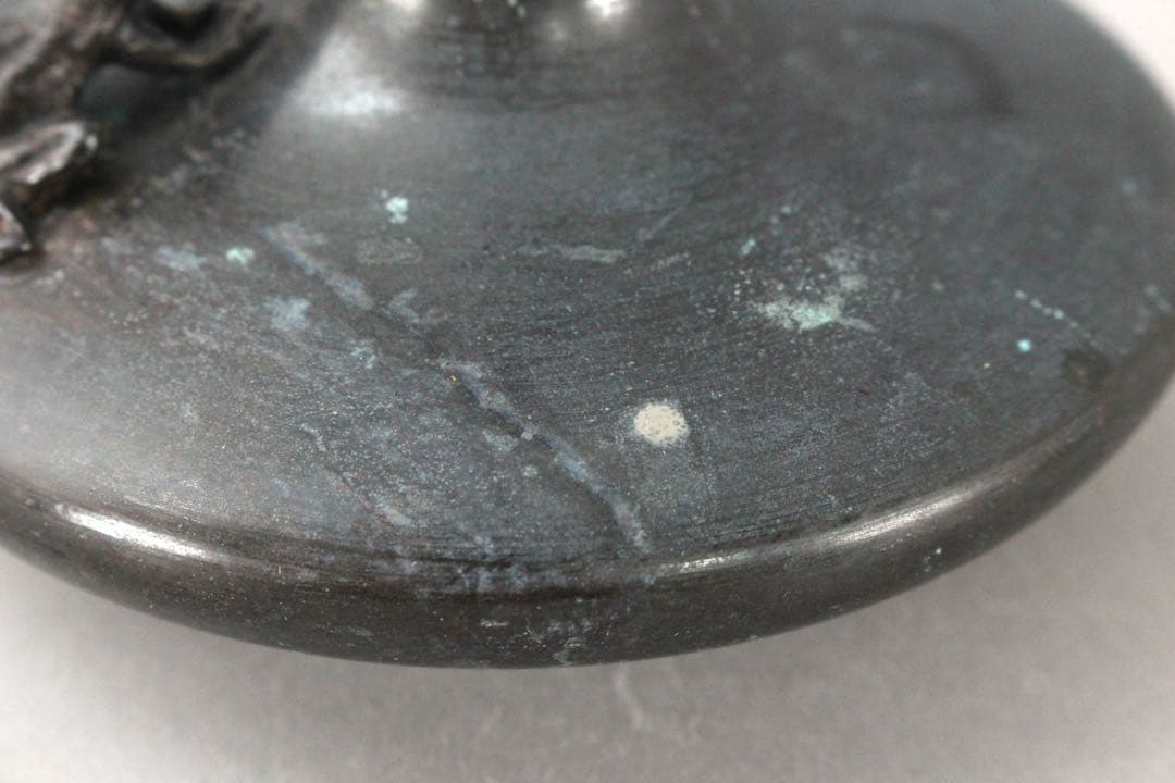 No5842 高岡銅器　蛙付平寛通形花器　高さ20cm 重量696g 送料無料