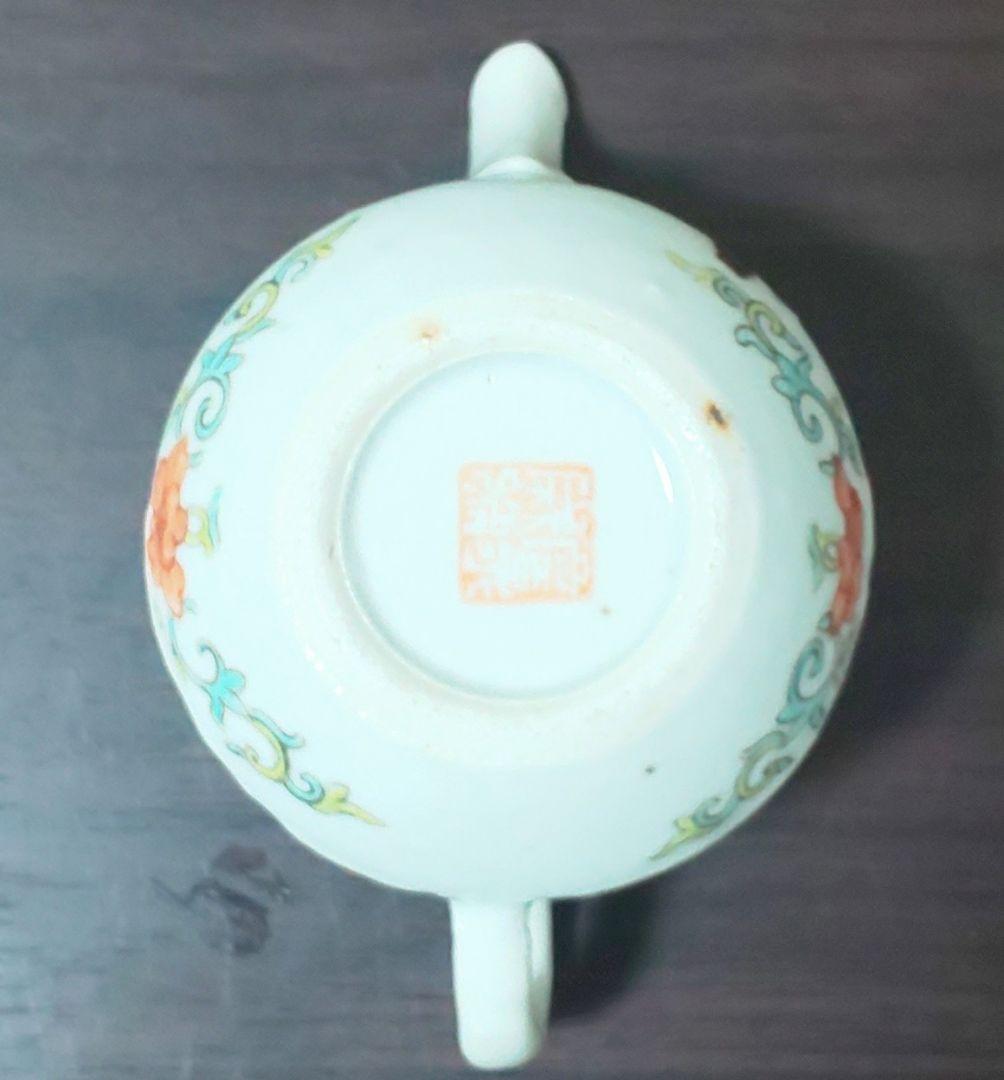 唐物 大清乾隆年製 光緒年製 銘有 款 青花 透蛍手 着彩 中華美玉 急須