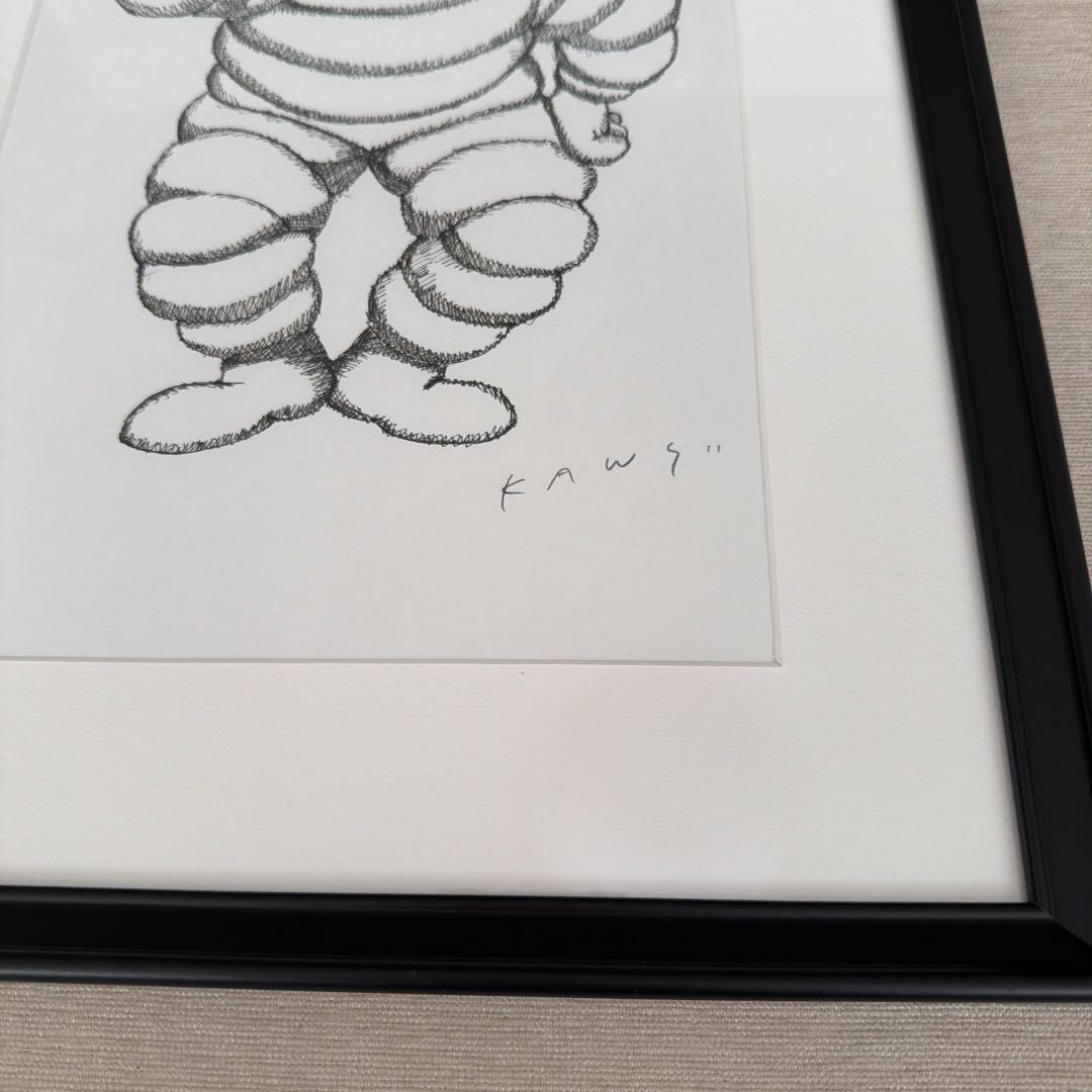 一点物 KAWS CHUM サイン付き 暗所保管ペン画 フレーム アート 絵