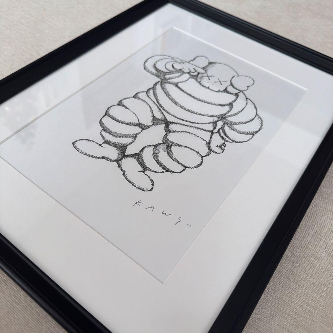 一点物 KAWS CHUM サイン付き 暗所保管ペン画 フレーム アート 絵