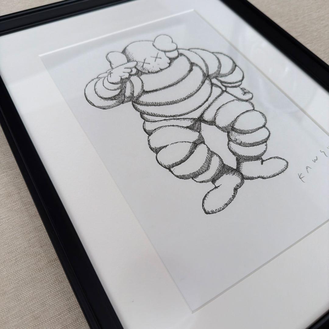 一点物 KAWS CHUM サイン付き 暗所保管ペン画 フレーム アート 絵