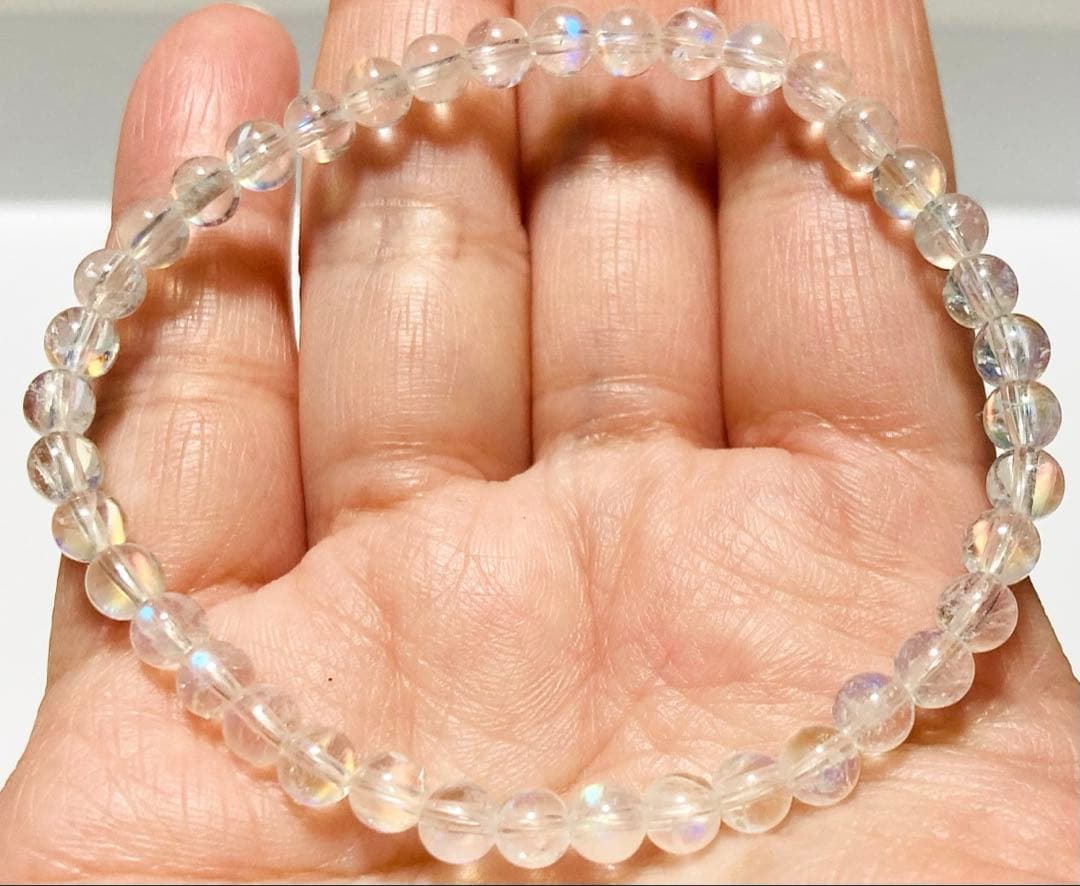 天然石　５A レインボームーンストーン　ホワイトラブラドライト　ブレスレット