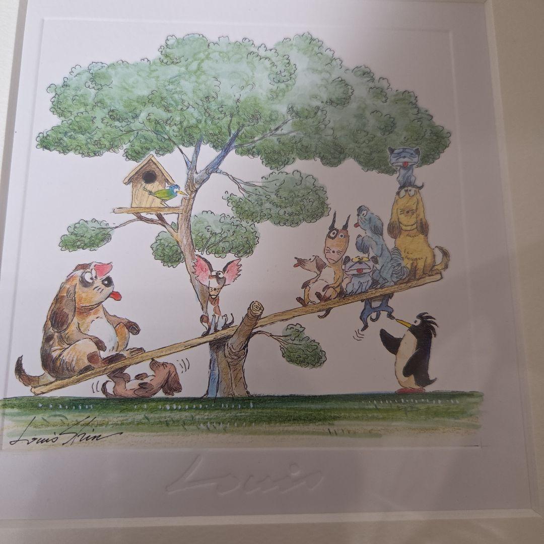 【美品】Louis Hin 動物イラスト 約30cm x 30cm