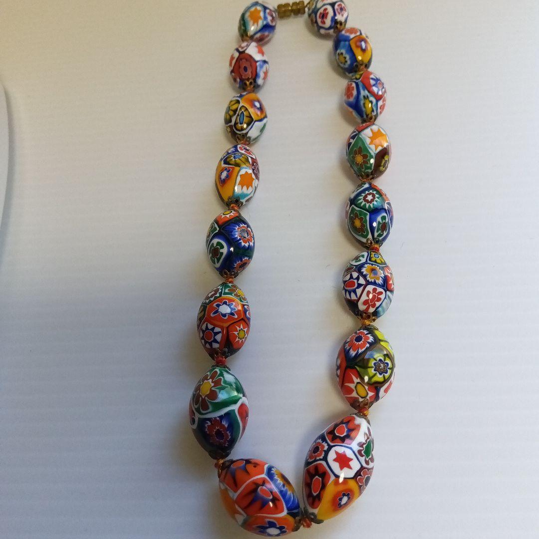 ベネチアン　ガラス　ミルフィオリ　ビーズネックレス