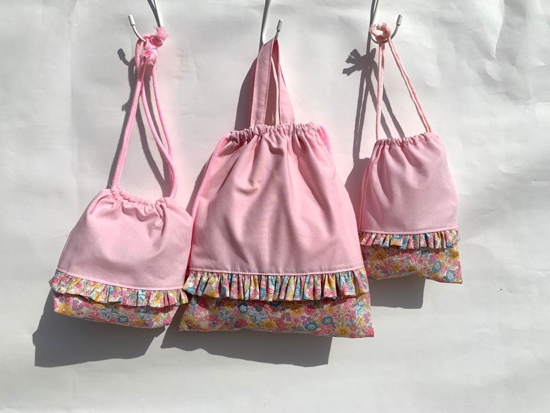 5点セット　花柄ピンク　レッスンバッグ　上履き　体操服　巾着　お弁当　オーダー