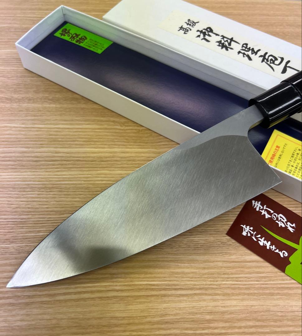 ★新品送料込堺打刃物はがね鍛造出刃包丁180mm黒塗柄化粧箱入