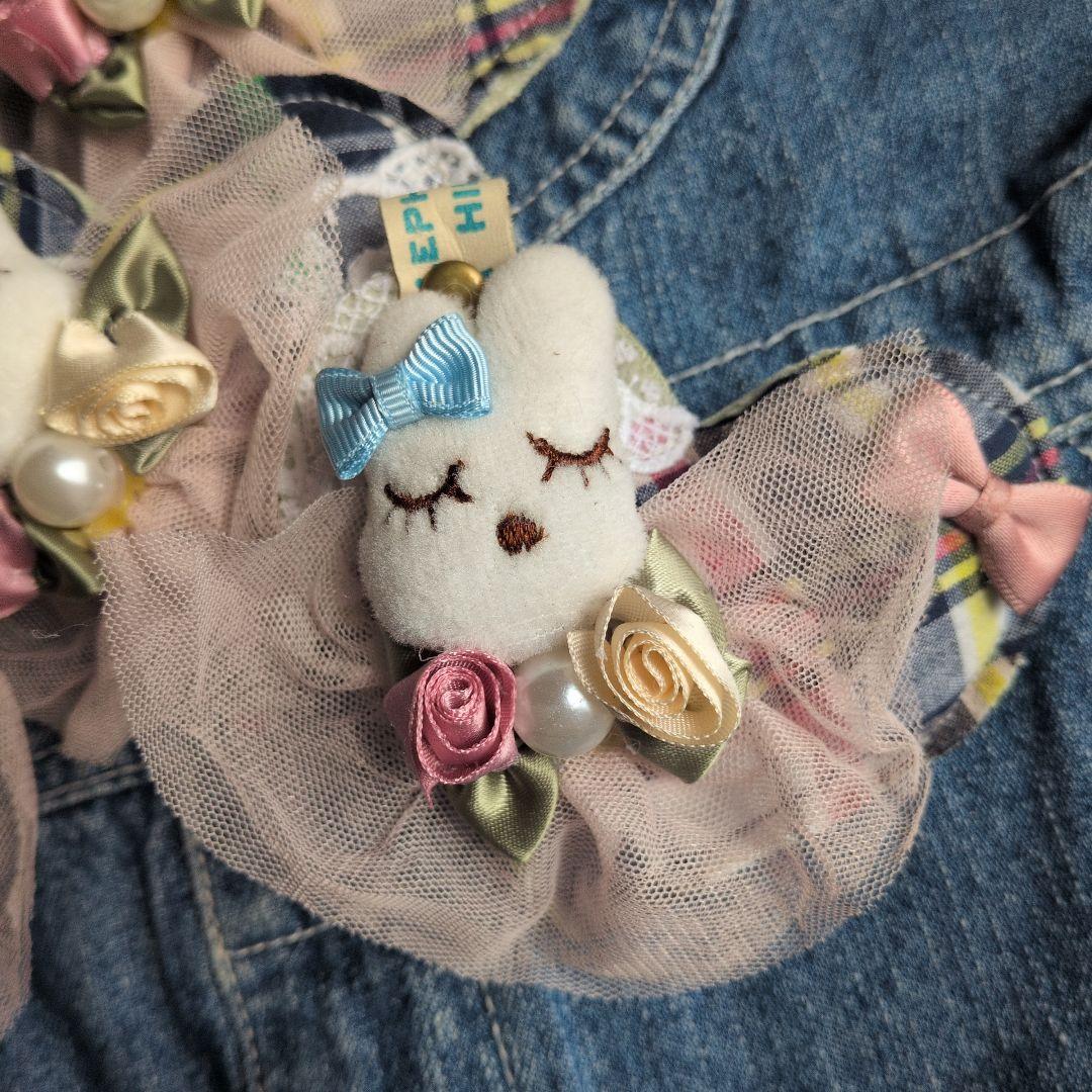 f.デニム ハート♡ チャーム うさちゃん　薔薇 チュールレース【5個セット】