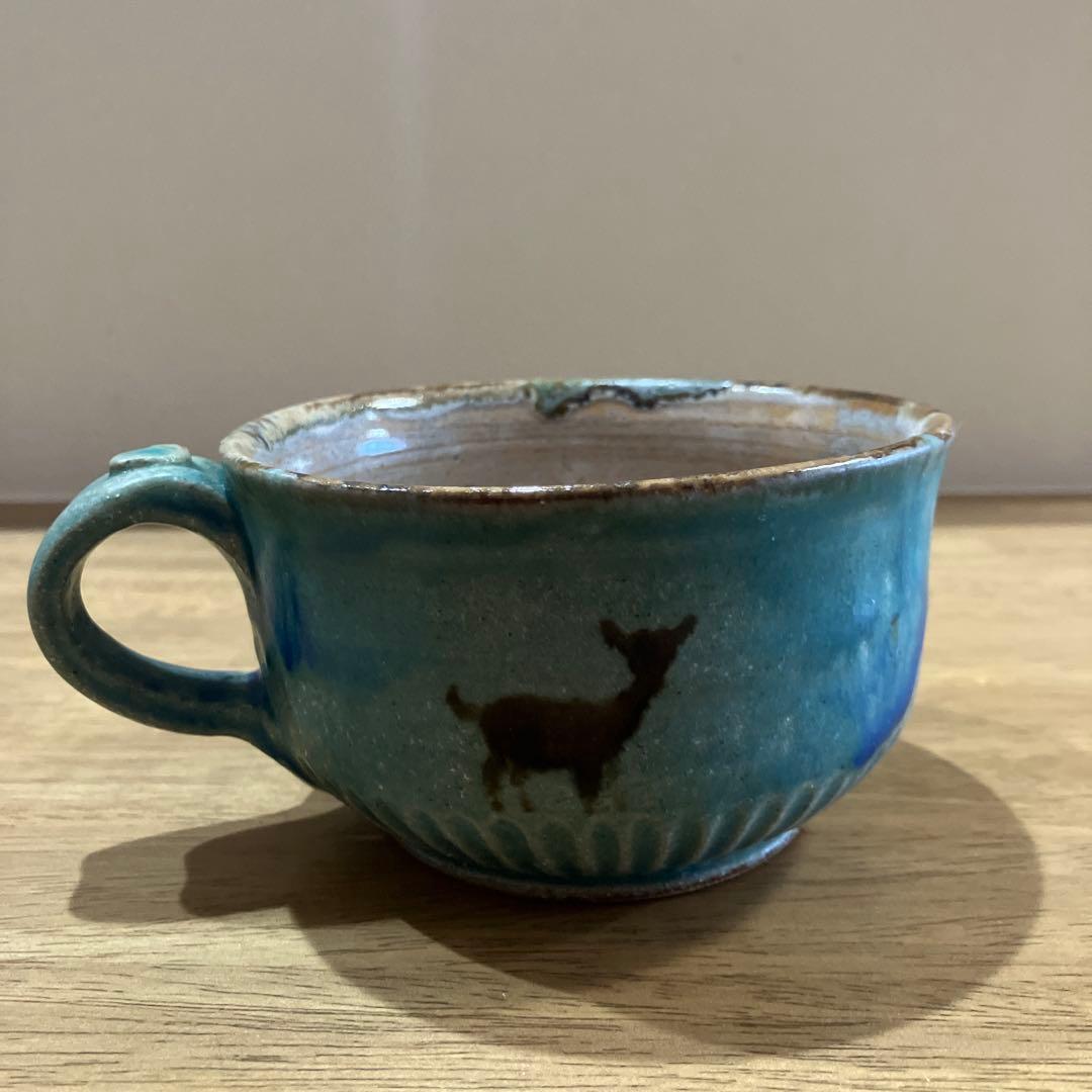 古我知焼　やちむん　ヒージャー　スープカップ　青系