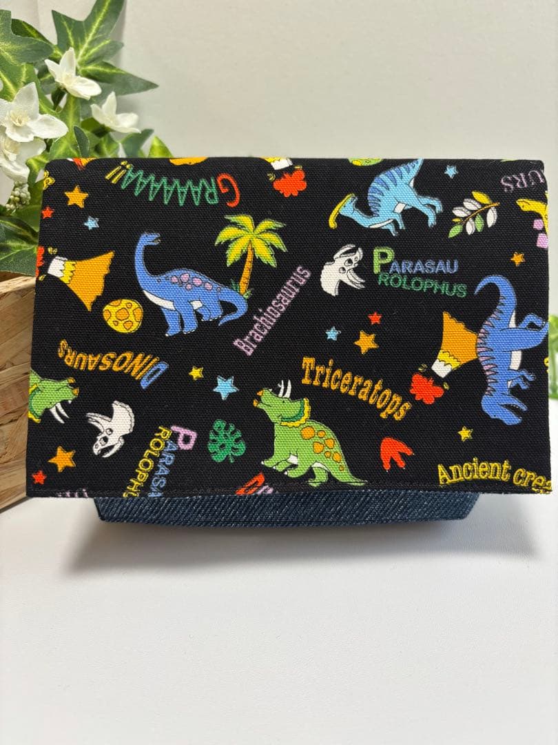 ハンドメイド移動ポケット(マチあり)★男の子　大きな働く車(アイボリー)