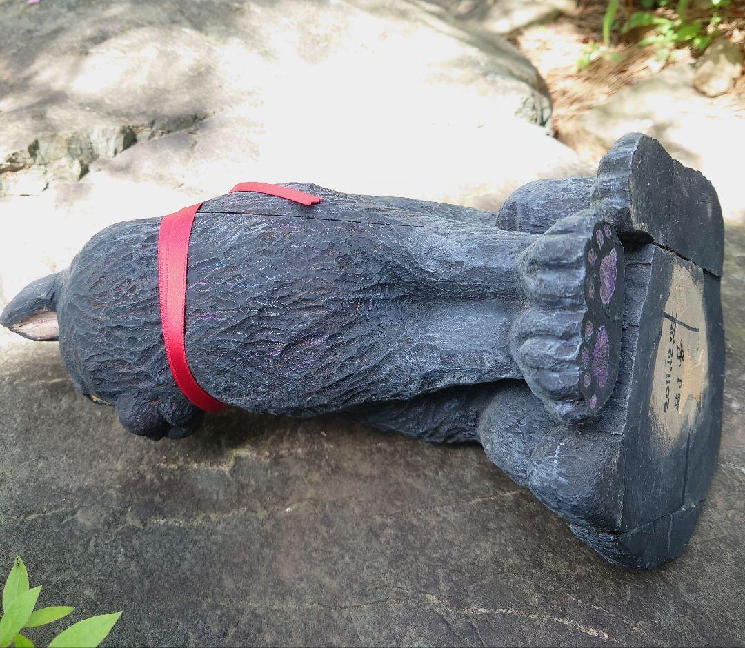 木製 　黒猫　 彫刻 　お座り猫　クロネコ 手彫り