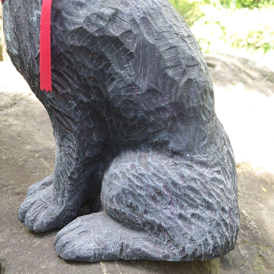木製 　黒猫　 彫刻 　お座り猫　クロネコ 手彫り